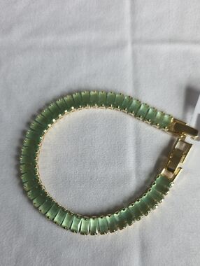 14k Gold-Plated Mint Green Baguette Link Bracelet - Women Jewelry